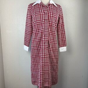 Vintage Cay Artley Red & White Half Button Down Dress EUC